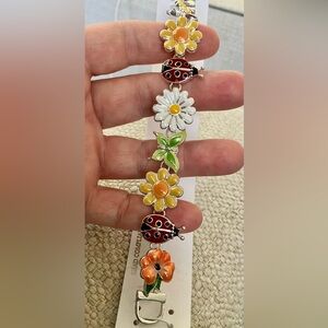 Floral Charm Bracelet with Enamel Ladybug Accents, great for Teens too